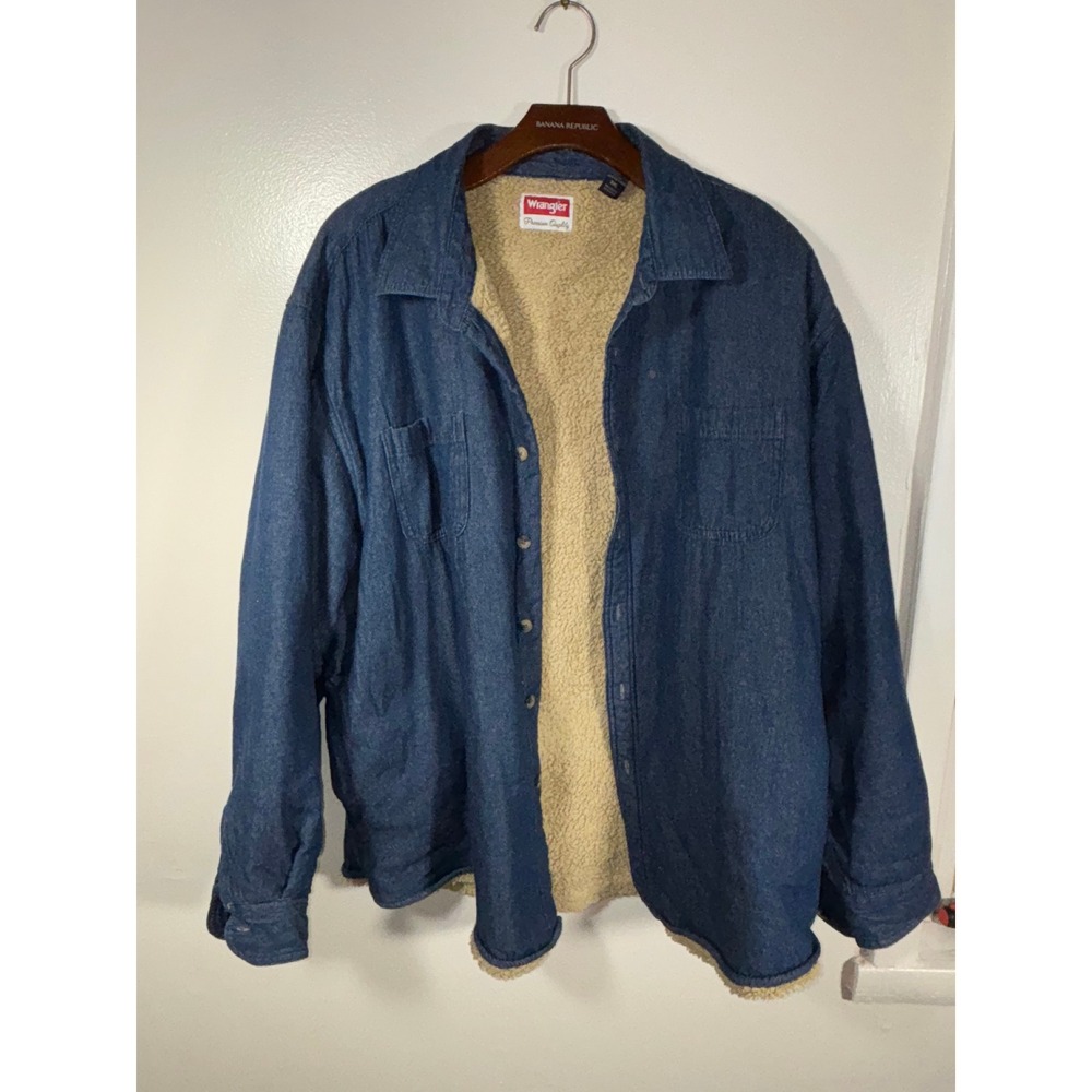 Wrangler Denim Shacket‎ Mens Sz 2XL Blue Sherpa Lined Shearling Workwear